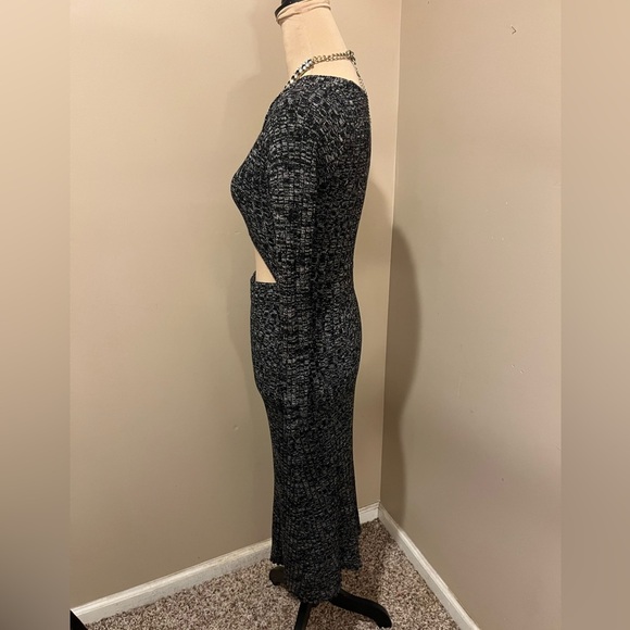 AFRM Black, White & Charcoal Textured Knit Sky Midi BodyCon Cutout Dress, size M - Picture 3 of 7